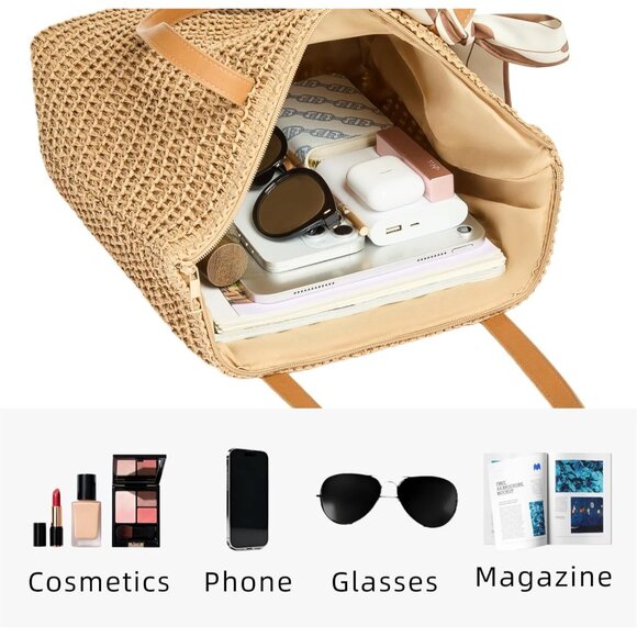Spacious Woven Straw Beach Tote with Inner Pocket, Perfect for Summer Outings - Picture 4 of 9
